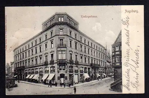 Ansichtskarte Augsburg Riedingerhaus 1905 Wohn- und Geschäftshaus ab 1913 mit Kino