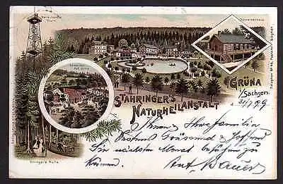 Ansichtskarte Grüna Sachsen Litho 1899 Restaurant Stahringers Naturheilanstalt