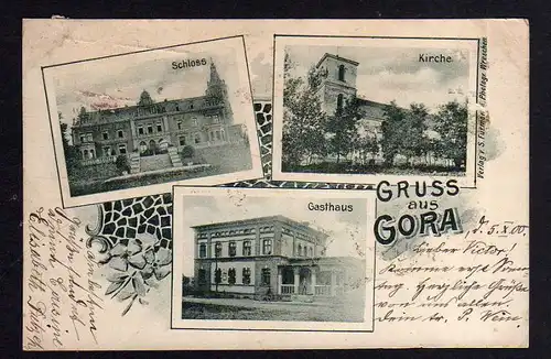 Ansichtskarte  Gora Kreis Jarotschin Jarocin Gasthaus Schloss Kirche 1900