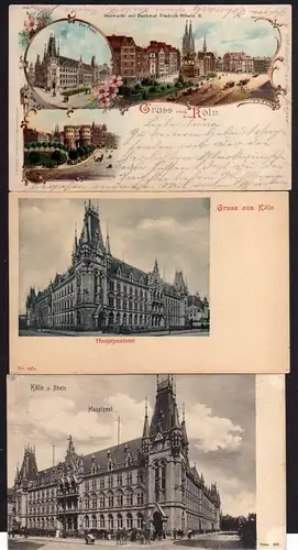 3 Ansichtskarte Köln Post Hauptpost 1900 1906