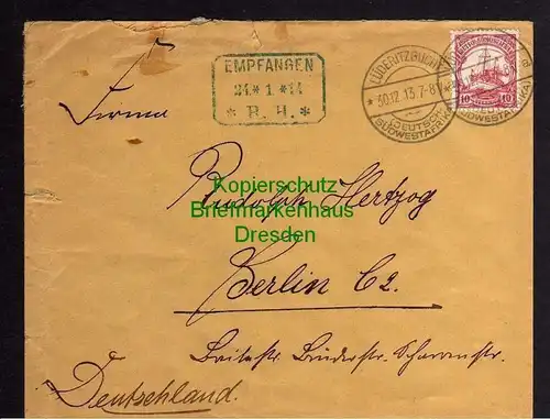 DSW Lüderitzbucht Brief 1913 an Versandhaus Rudolph Hertzog