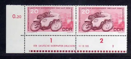 DDR 1963 973 DV Druckvermerk 2 ** Motorradrennen Sachsenring