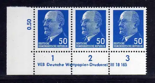 DDR 1963 937 X x I DV Druckvermerk 1 ** Dauerserie 50 Pfg. Walter Ulbricht