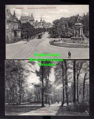 2 Ansichtskarte Hannover Eilenriede 1909 Kriegerdenkmal Hohenzollernstrasse 1909