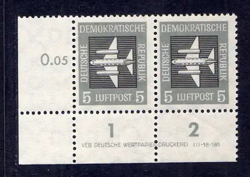 DDR 1957 609 Luftpost Dauerserie 5 Pfg. R 1-2 ** DV ungefalten nicht angetre