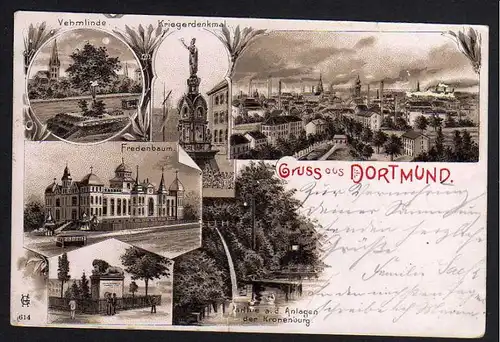 Ansichtskarte Dortmund Vehmlinde Fredenbaum Kronenburg 1899 Litho