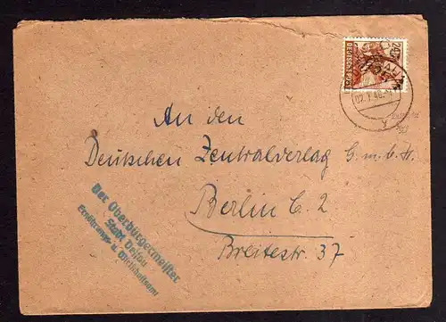 h870 Brief Handstempel Bezirk 29Dessau 2.7.48 Oberbürgermeister Dessau an Deutsc