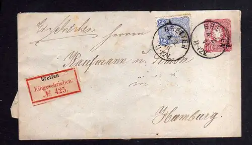 DR Einschreiben Ganzsache mit Zusatzfrankatur Eingeschrieben 1878