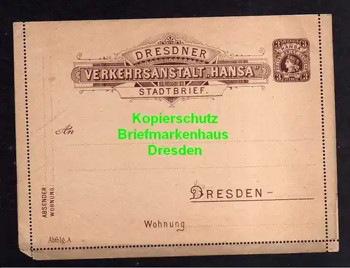 Privatpost Hansa Dresden Ganzsache Stadtbrief hellbräunlich