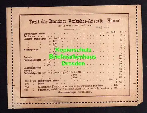 Privatpost Hansa Dresden Ganzsache Stadtbrief hellbräunlich