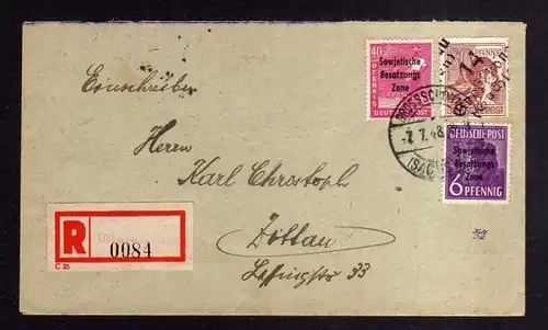 h1179 Brief Handstempel Bezirk 14 Großschönau 7.7.48 Einschreiben gepr Dr. Böhei