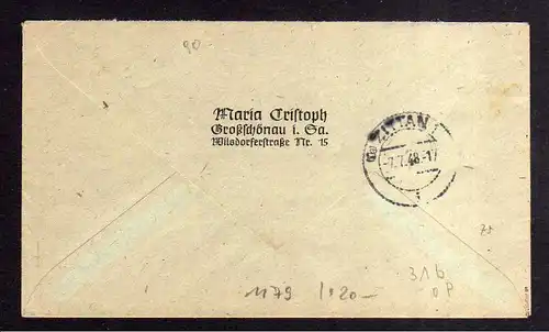 h1179 Brief Handstempel Bezirk 14 Großschönau 7.7.48 Einschreiben gepr Dr. Böhei