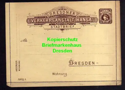 Privatpost Hansa Dresden Ganzsache Stadtbrief gelblich