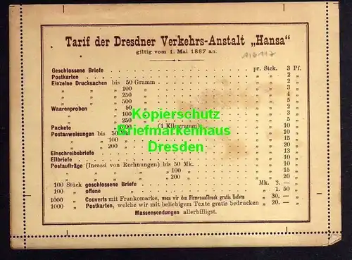 Privatpost Hansa Dresden Ganzsache Stadtbrief gelblich