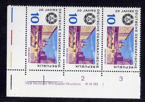 DDR 1969 1505 DV Druckvermerk FN I ** 20 Jahre DDR Chemnitz Karl-Marx-Stadt