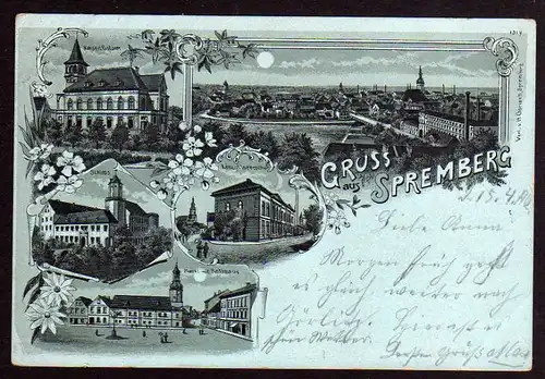 Ansichtskarte Spremberg Marktplatz mit Rathaus Postamt Schloss Webeschule 1902