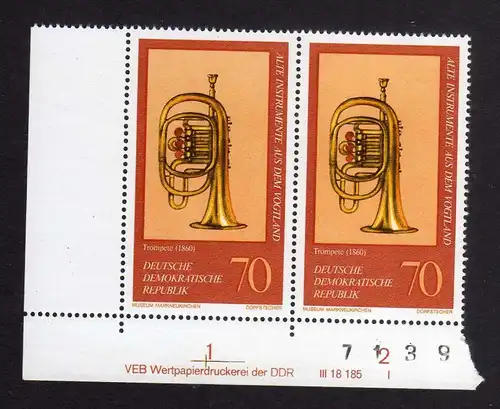 DDR 1977 2228 DV ** FN I Trompete Musikinstrumente aus dem Vogtland