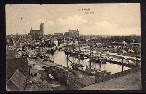 Ansichtskarte Wismar 1912 Panorama Hafen Bahnanlagen Gleise Lagerhaus