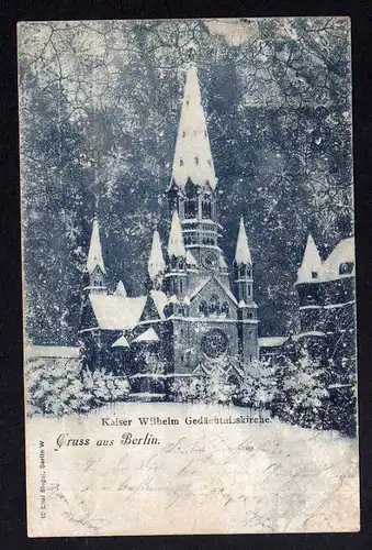 Ansichtskarte Berlin Kaiser Wilhelm Gedächtniskirche 1899 Winterbild Berliner Packet