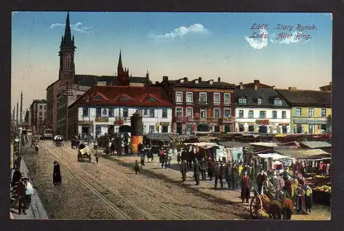 Ansichtskarte Lodz Lodsch Alter Ring Markt Markttag um 1920
