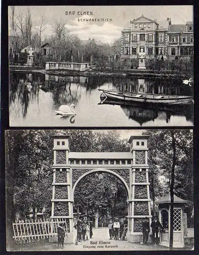 2 Ansichtskarte Bad Salzelmen Elmen EIngang Kurpark 1911 Schwanenteich Grossalze 1906