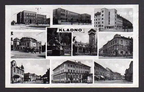 Ansichtskarte Kladno 1943 10 Ansichten Häuser Straßen Feuerwehr Schlauchturm ?