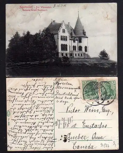 Ansichtskarte Jagniatkow Agnetendorf 1911 Der Wiesenstein Villa Gerhardt Hauptmann