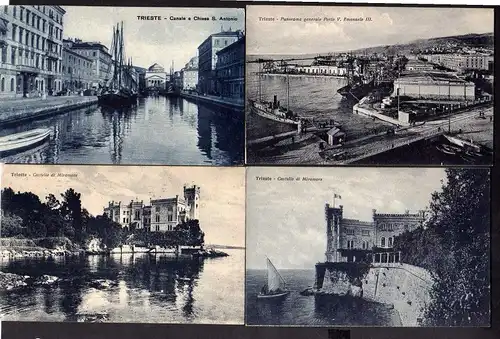 4 Ansichtskarte Triste Castello di Miramare Canale e Chiesa S. Antonio Hafen Porto V.