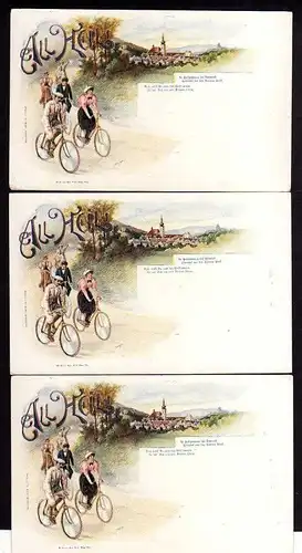3 Ansichtskarte All Heil Fahrrad Wien um 1900