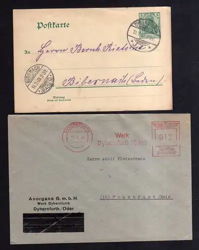 v133 Dyhernfurth Schlesien 1903 GS + Brief Anorgana GmbH 1944 Firmenfreistempel
