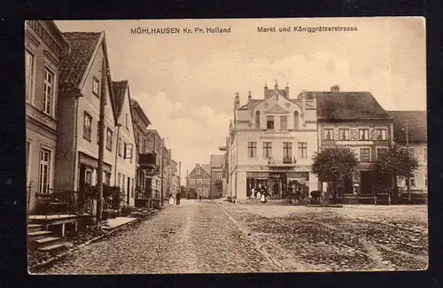 Ansichtskarte Mühlhausen Kr. Preußisch Holland Ostpreußen Markt Königgrätzerstrasse