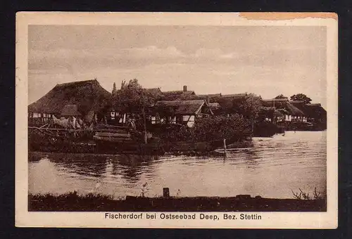 Ansichtskarte Fischerdorf bei Ostseebad Deep Bez. Stettin 1926 Bahnpost Stettin - Kös