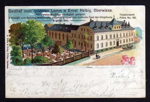 Ansichtskarte Oberwiesa Litho 1907 Gasthof zum goldenen Lamm