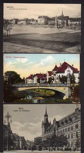 3 Ansichtskarte Erfurt Friedrich Wilhelm Platz mit Obelisk 1909 Pförtchenbrücke 1912