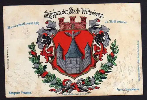 Ansichtskarte Wappen der Stadt Wittenberge 1901 Königreich Preussen
