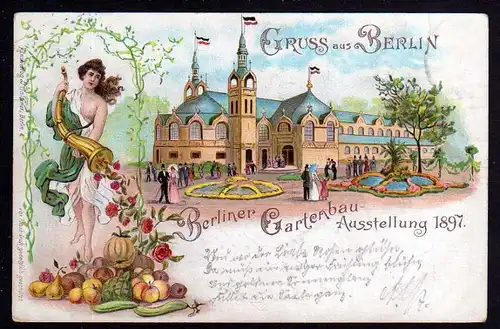 Ansichtskarte Berlin Gartenbau Ausstellung 1897 Privatpost Packetfahrt