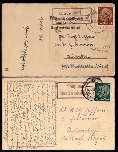 2 Ansichtskarte Röhrsdorf über Dresden 1937 Landpoststempel