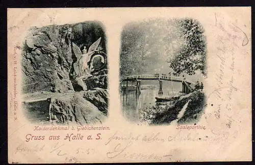 Ansichtskarte Halle Saale Kaiserdenkmal b. Giebichenstein Brücke 1897