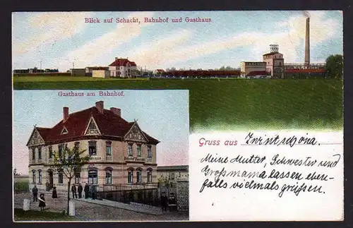 Ansichtskarte Dieskau Gasthaus am Bahnhof Zwintschöna Schacht Bergbau 1907
