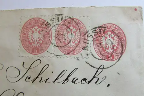 Österreich um 1866 5 Kreuzer Ganzsache Aussig nach Chemnitz
