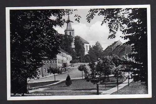 Ansichtskarte Neumittelwalde Schlesien RIng Kirche 1938