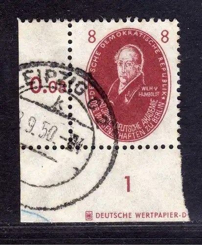 DDR 1950 264 Akademie 8 Pfg. Humboldt  gestempelt Teil DZ Druckereizeichen