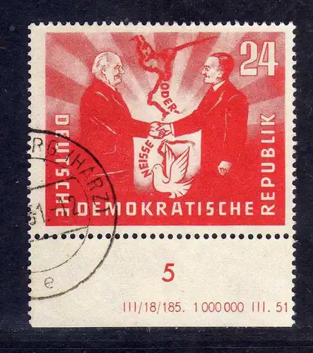 DDR 1951 284 Deutsch-polnische Freundschaft DV Druckvermerk ohne Seitenrand