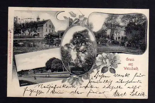 Ansichtskarte Weißbach bei Pulsnitz 1902 Bahnhof Rittergut Gasthof Galgentanne Föhre