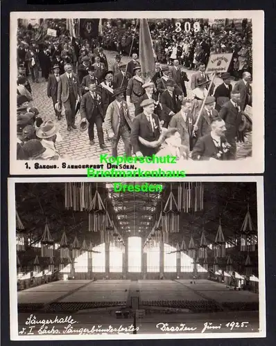 2 Ansichtskarte Dresden 1925 Sänger Bundesfest Fotokarte festhalle Innenansicht Fest