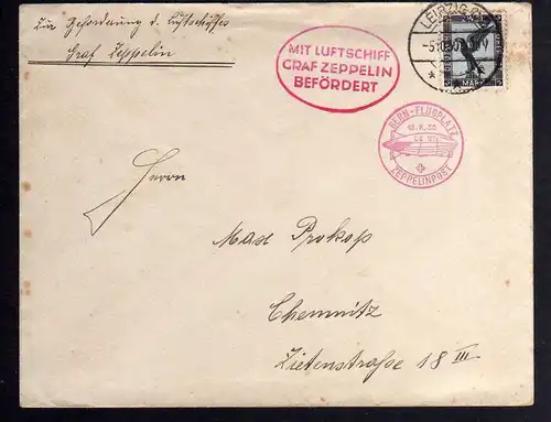 B1158 Brief Deutsches Reich Leipzig 1930 DR 383 Mit Luftschiff Graf Zeppelin bef