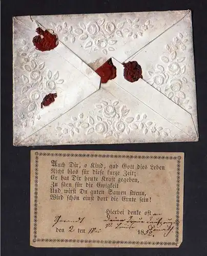Taufbrief Auch Dir ...  1852 Patenbrief geprägt  mit Spruchzettel