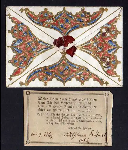 Taufbrief Der Herr segne Dich  1852 Patenbrief goldgeprägt  mit Spruchzet