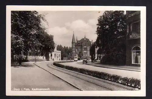 Ansichtskarte Stolp Pommern um 1935 Fotokarte Kaufmannswall Geschäft Herren Moden St