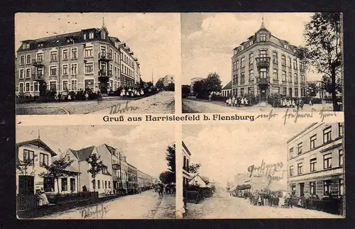 Ansichtskarte Harrisleefeld bei Flensburg 1914 4 Ansichten Straßen Häuser